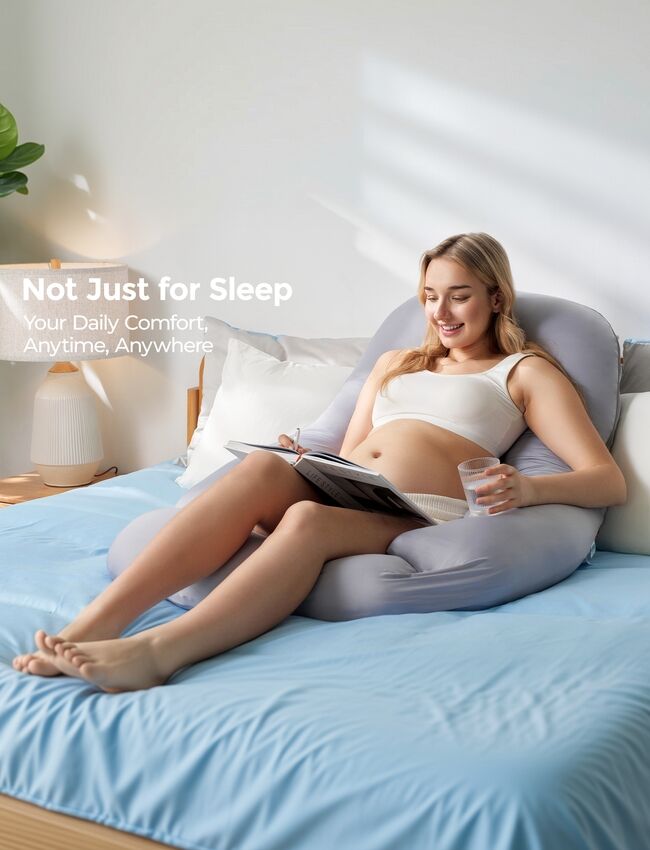 Momcozy U-muotoinen viilentävä raskaustyyny, vaaleanharmaa
