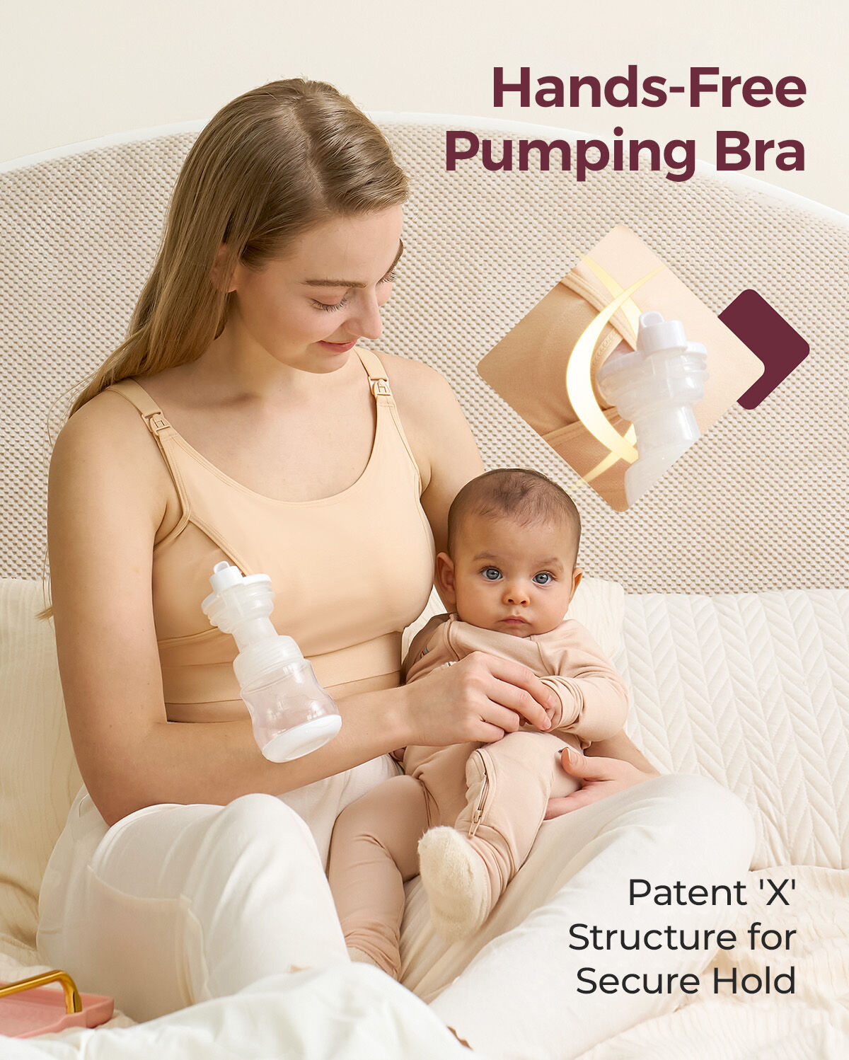 Momcozy YN08 L Kädet vapaana -pumppausrintaliivit Natural