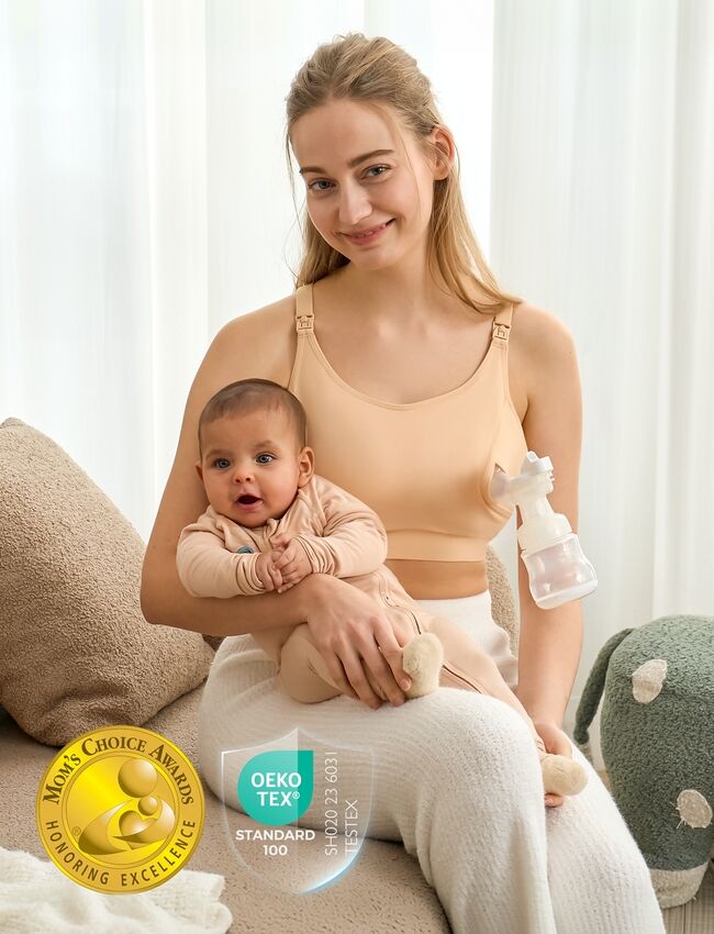 Momcozy YN08 XL Kädet vapaana -pumppausrintaliivit Natural