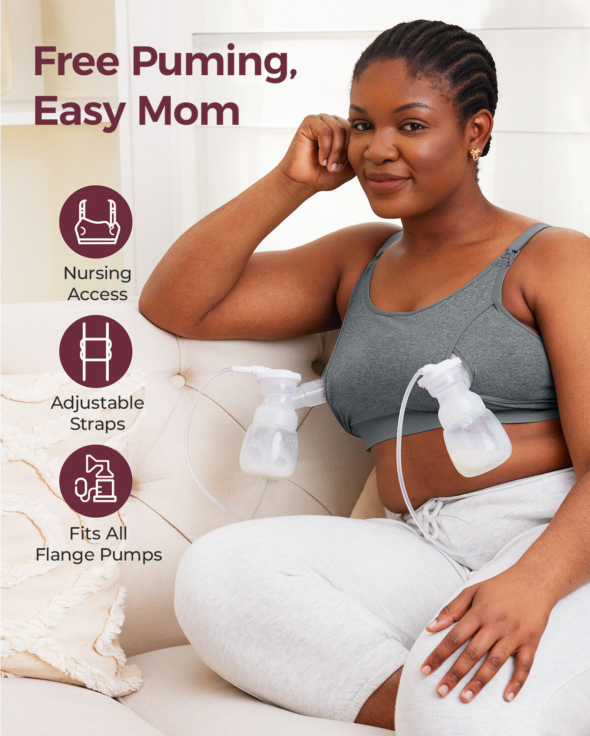 Momcozy YN08 M Hands-Free Pumping Bra Grey