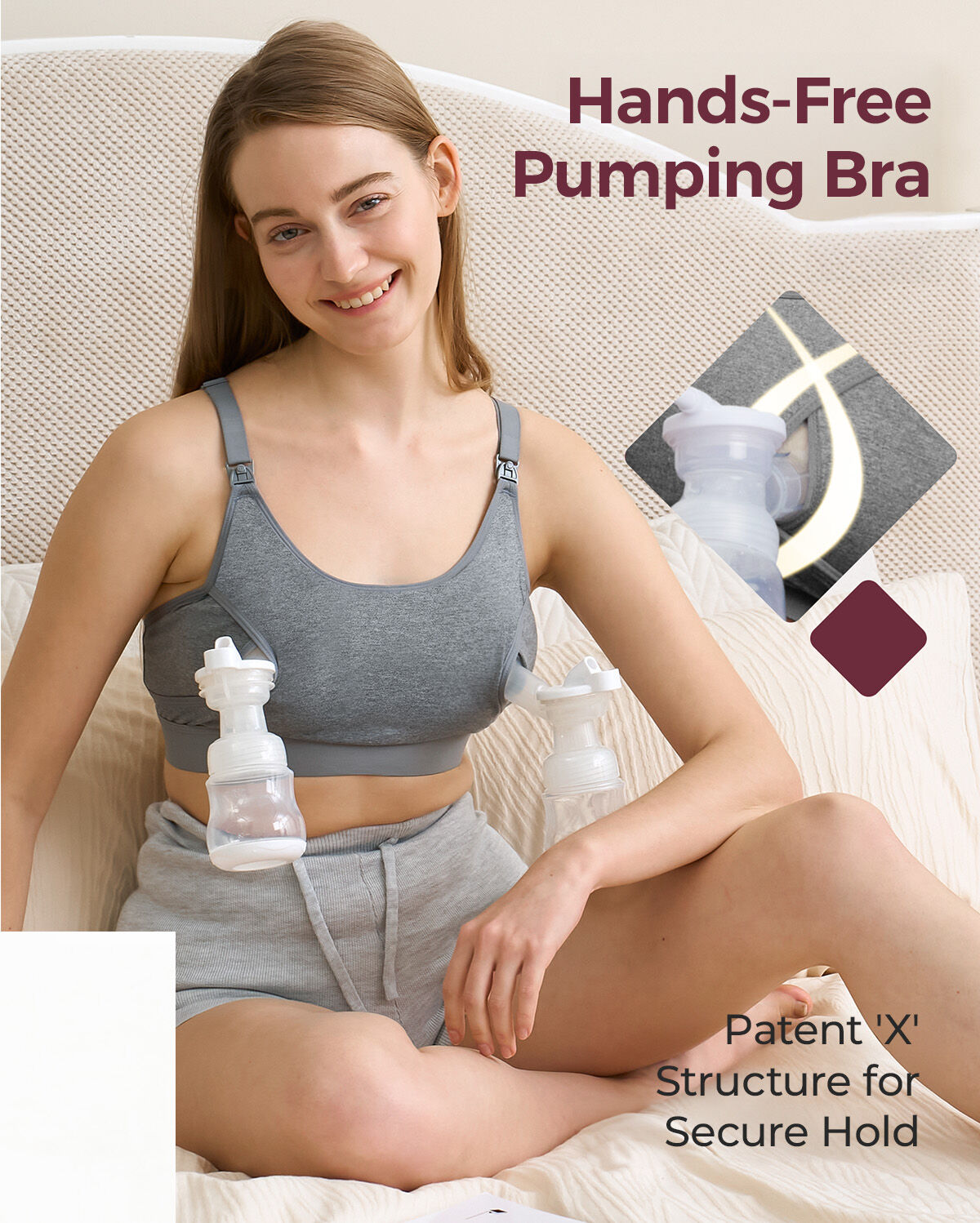 Momcozy YN08 2XL Handsfree Pumpnings-BH Grå