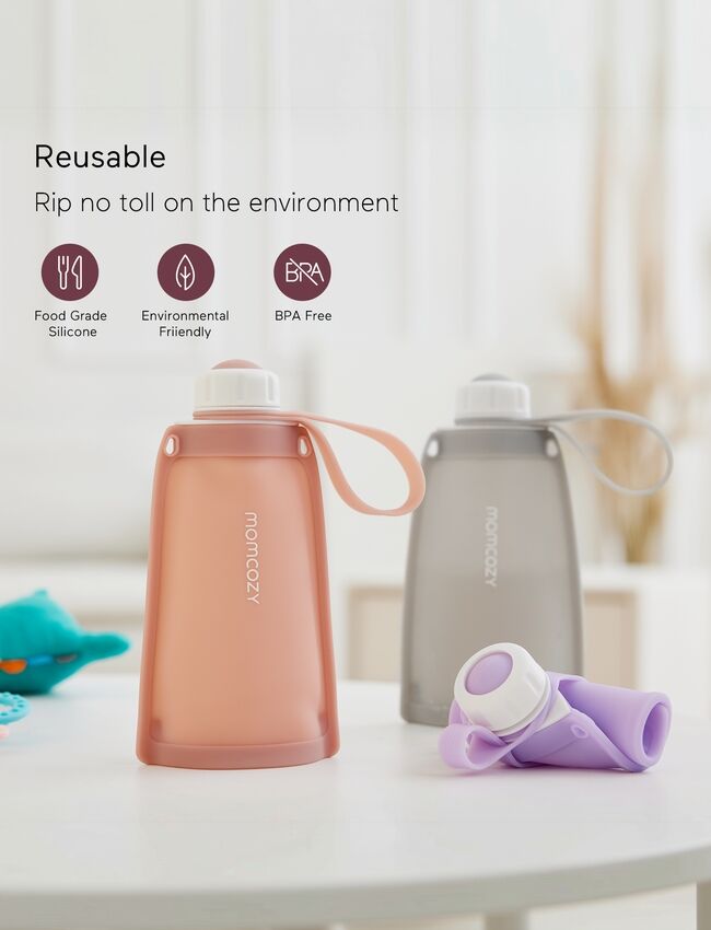 Momcozy Silikoni 5 kpl Uudelleenkäytettävä Maitopussi Harmaa