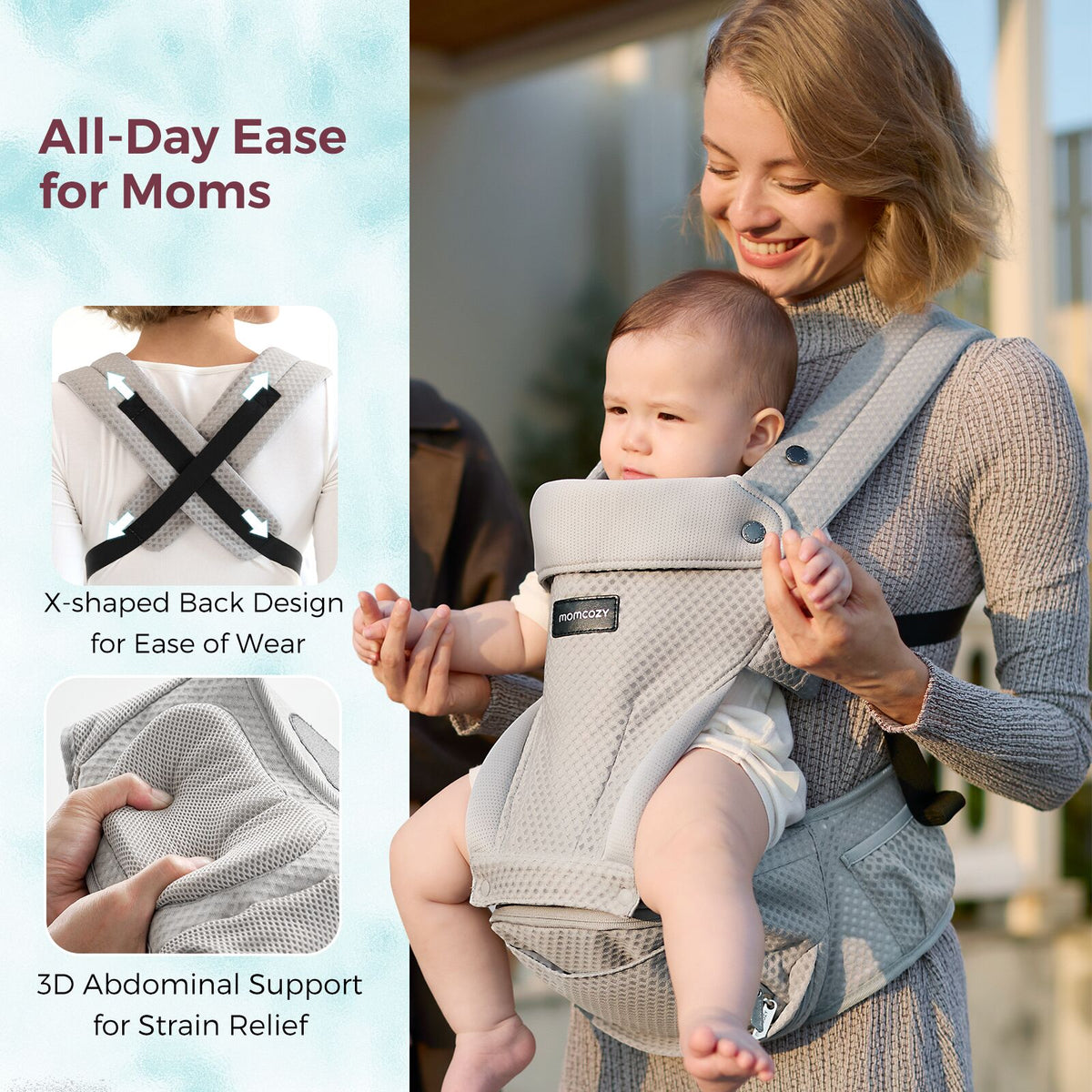 Momcozy Bärsele Air Mesh Höftsele Grå