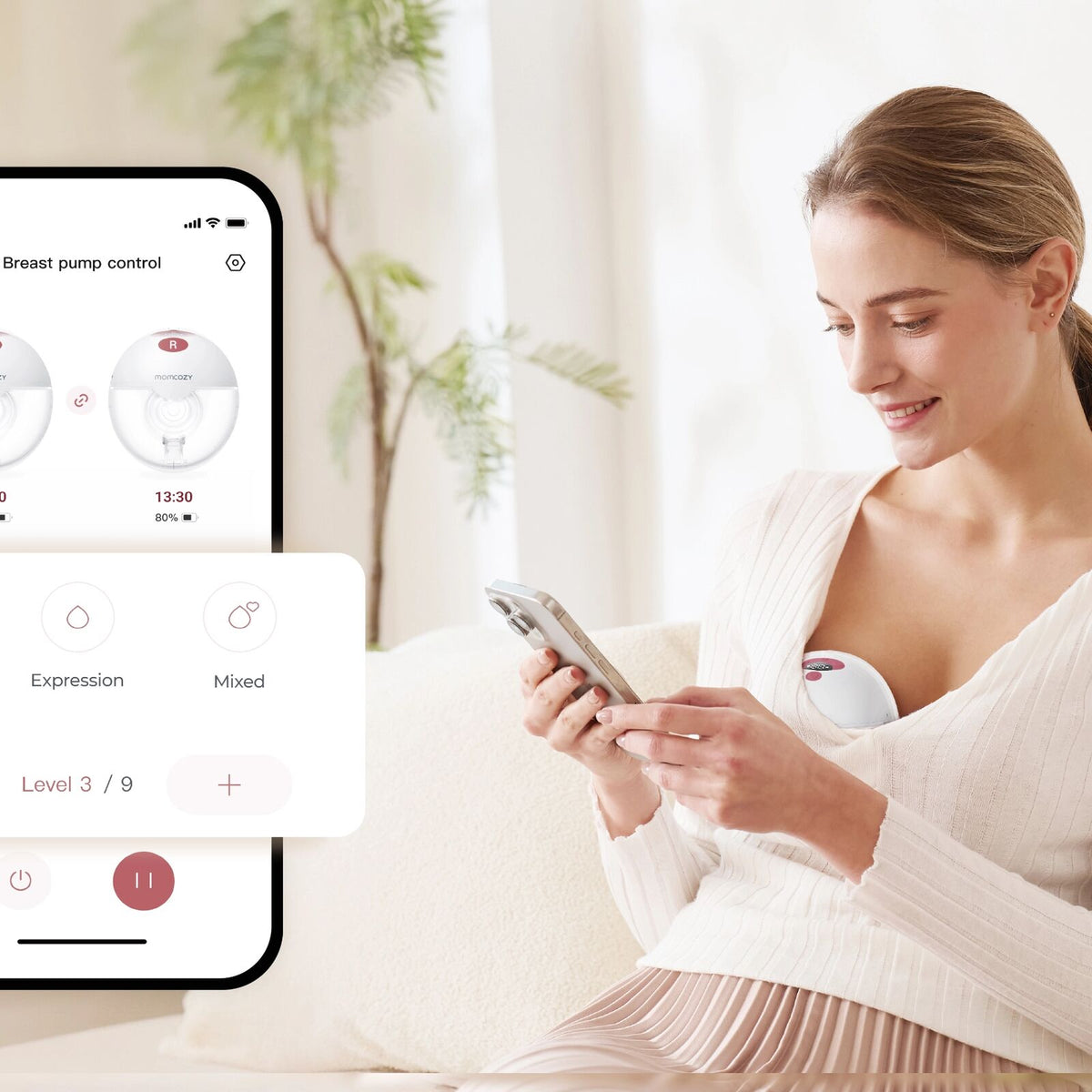 Momcozy M5 Älykäs kaksoispakkaus käytettävä rintapumppu punainen
