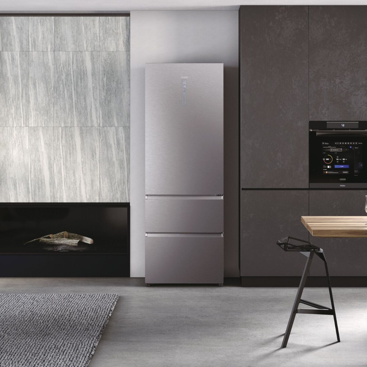 Haier HTW7720DNMP Kjøleskap-fryser Rustfritt stål