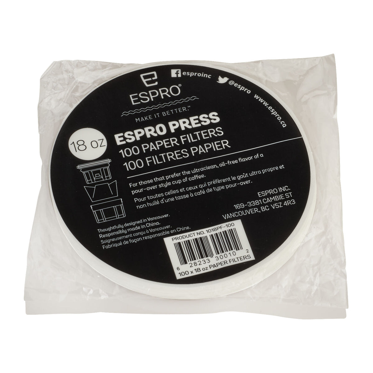 Espro Paper Filters 100 pcs. 1018PF-100 White