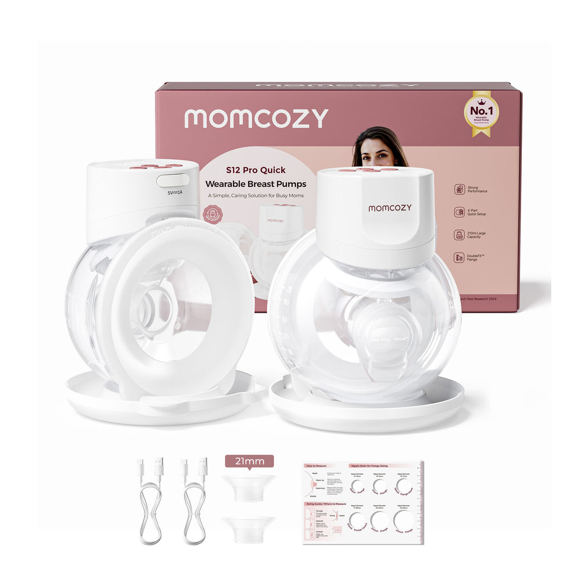 Momcozy S12 Pro+ Tuplapakkaus Imetyspumppu Valkoinen