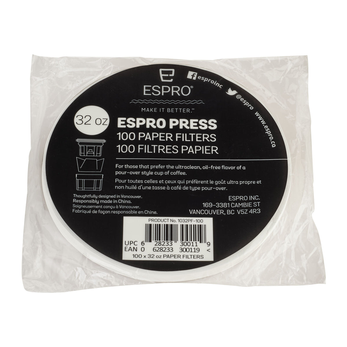 Espro Paper Filters 100 pcs. 1032PF-100 White
