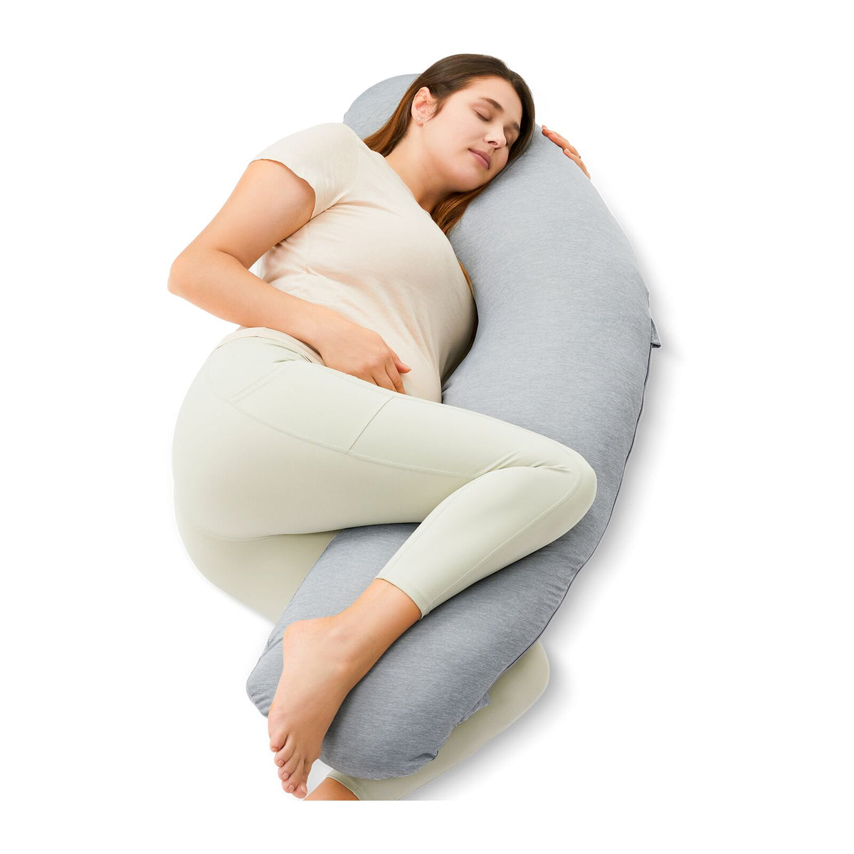 Momcozy J Shaped Jersey Fabric Pregnancy Pillow Light Grey