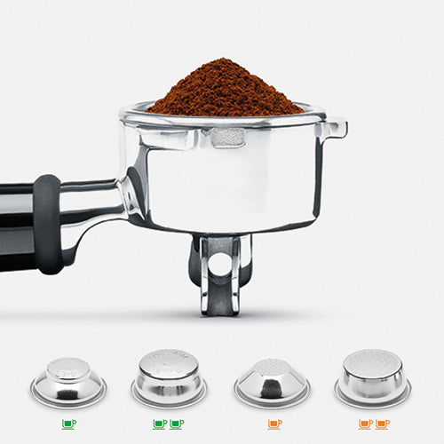 54 mm portafilter ger fyllig smak med både enkel- och dubbelväggsfilter
